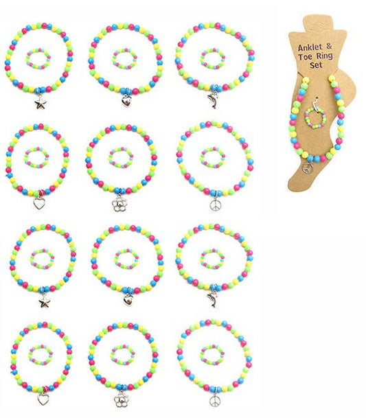 Multi Colored Beaded Stretch Anklet & Toe Ring