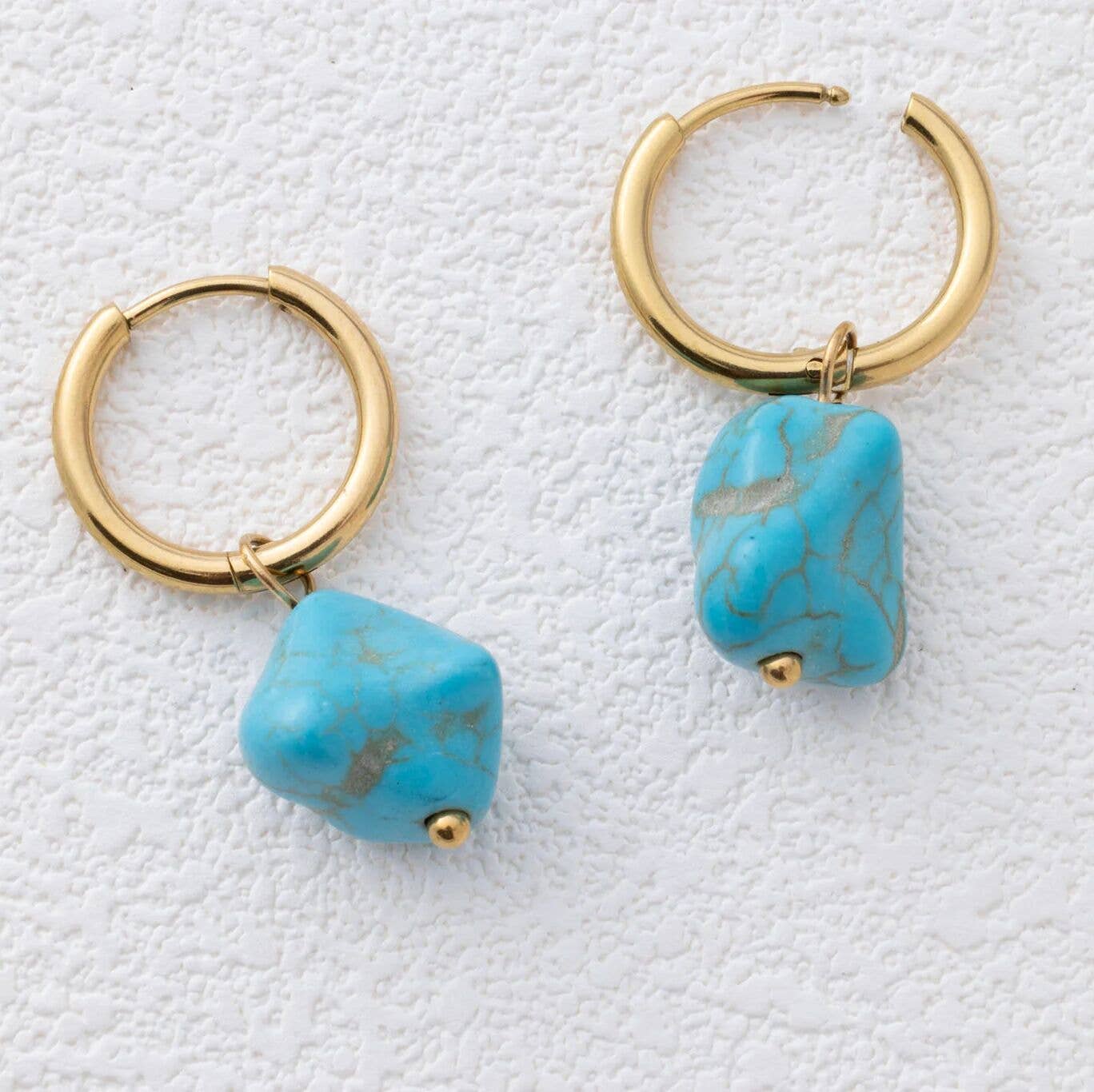 18K Gold PVD Stainless Steel Turquoise Stone Huggie Earrings