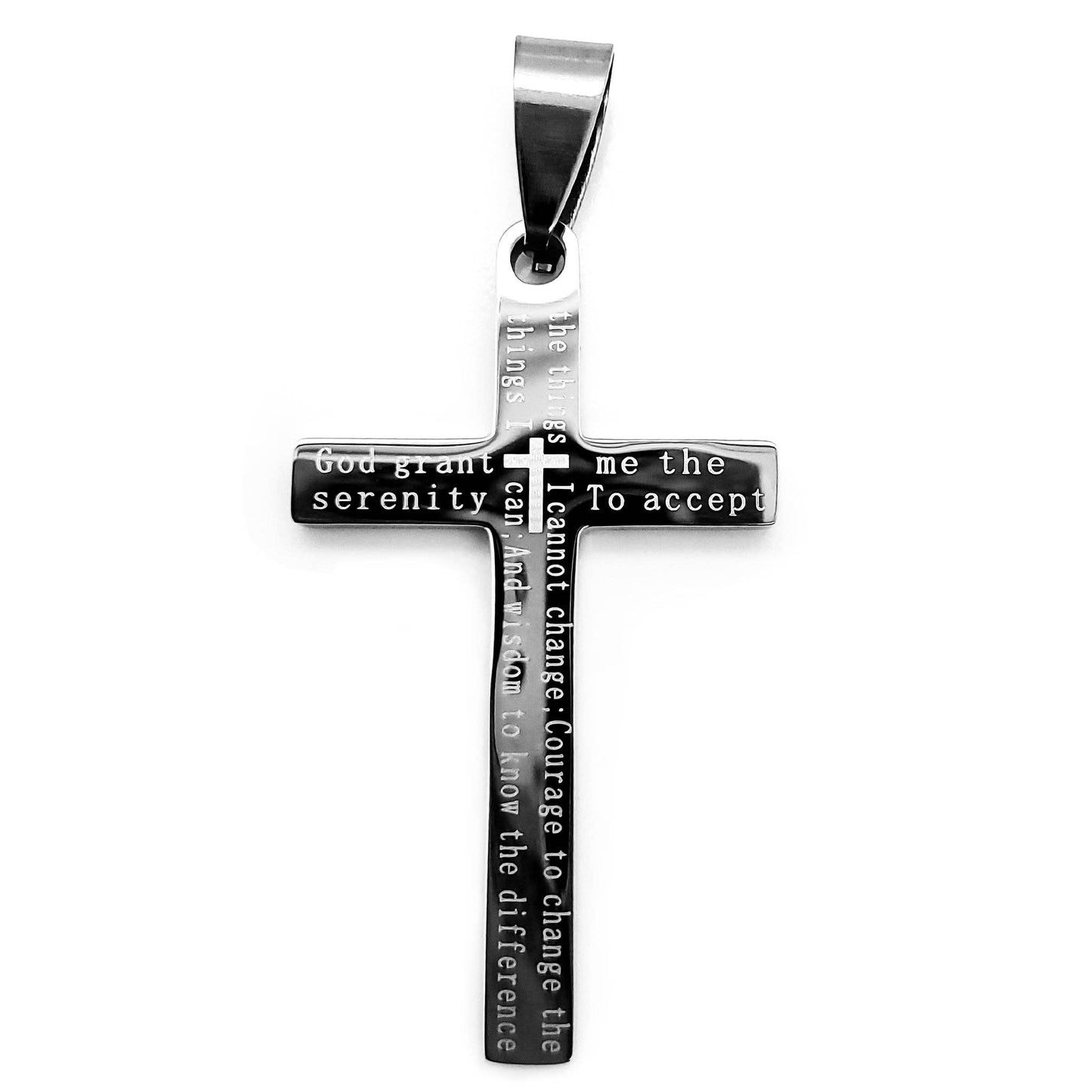 Serenity Prayer Cross Stainless Steel Pendant on Chain