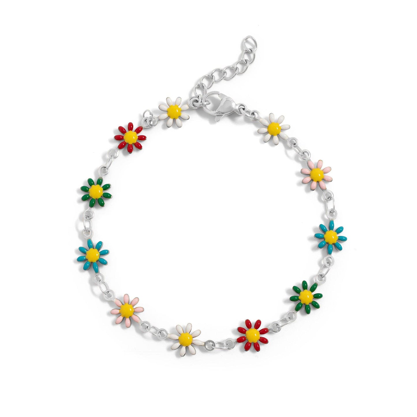 18K Gold PVD Multi Colored Floral Chain Bracelet