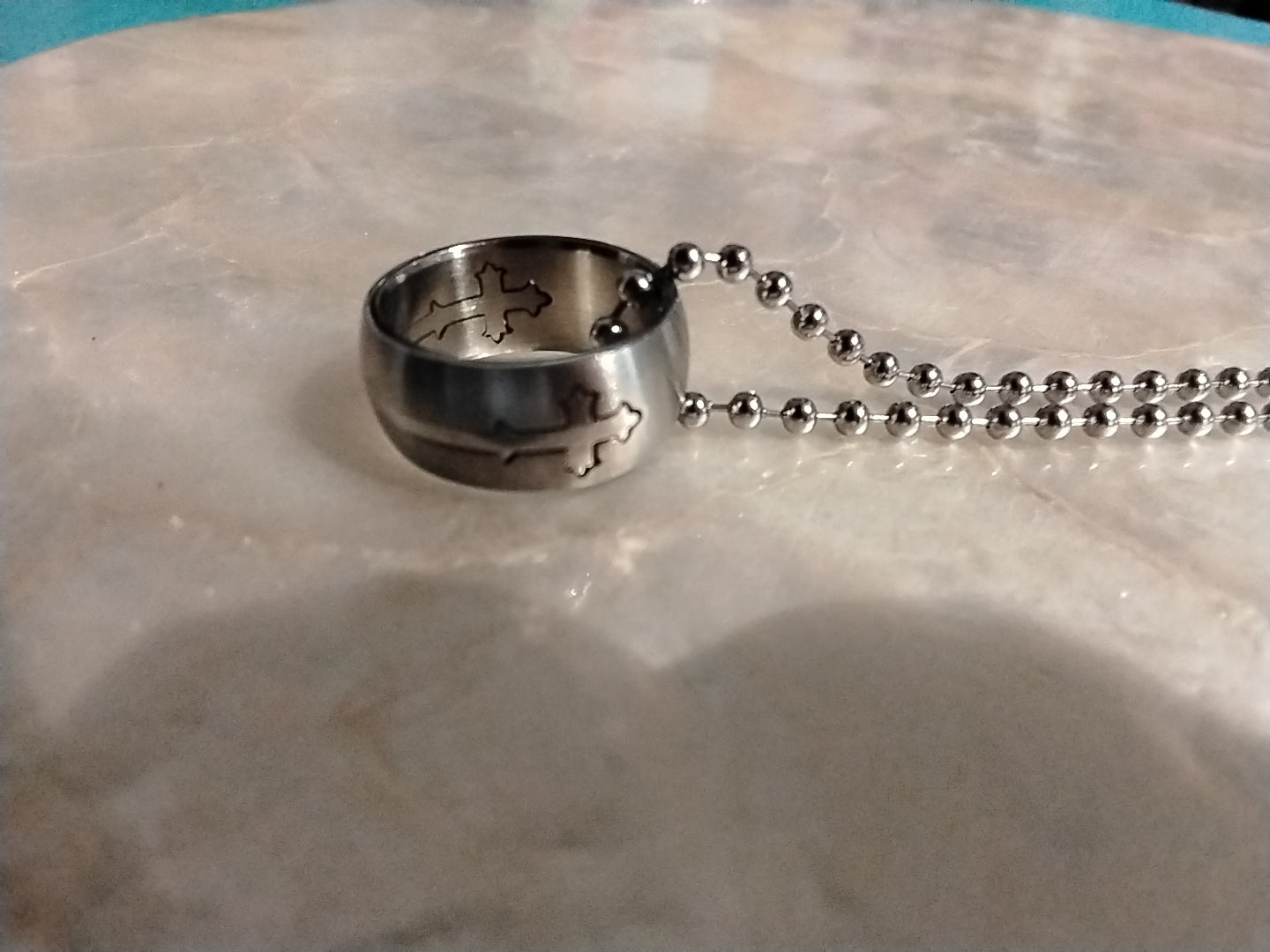 Ring on SS ball chain necklace